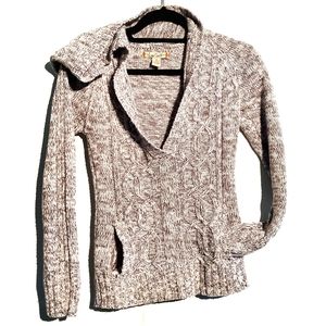 Cozy Grey Deep V Neck Knit Sweater with Pockets